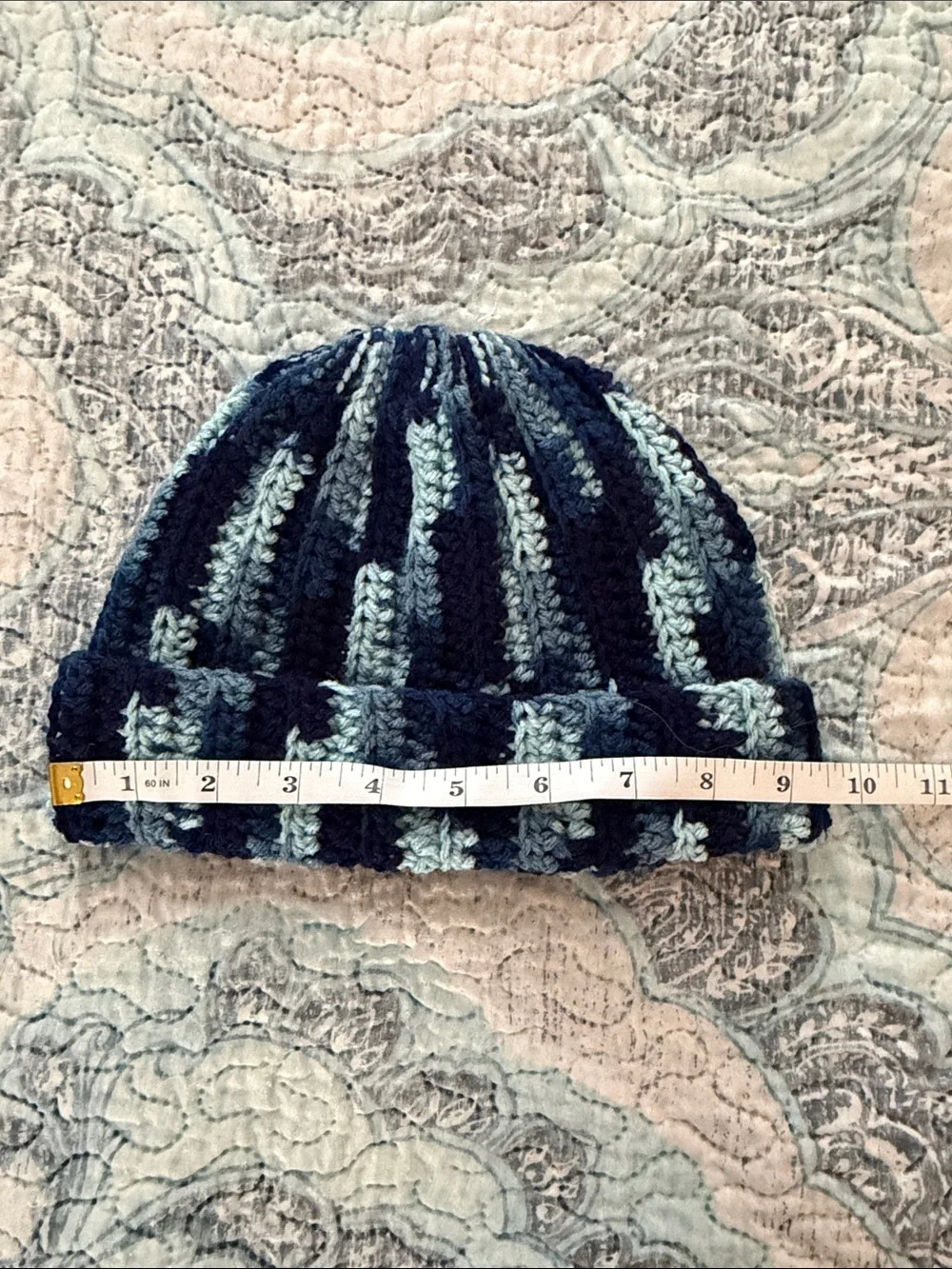 Hand Crafted Navy and Light Blue Kids Crochet Beanie